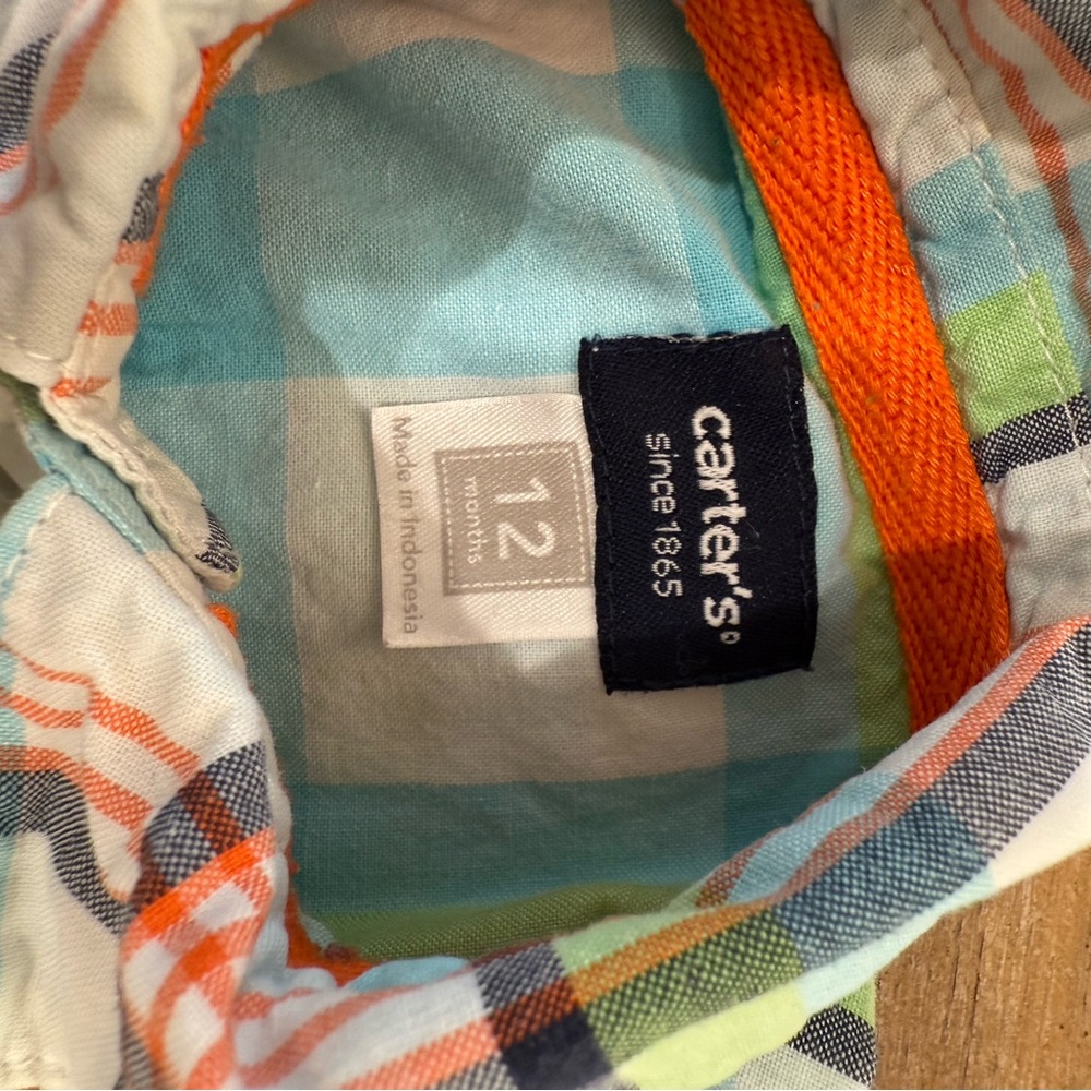 Carter's Multicolor Plaid Baby Short Sleeve Button Up Shirt - Picture 3 of 3